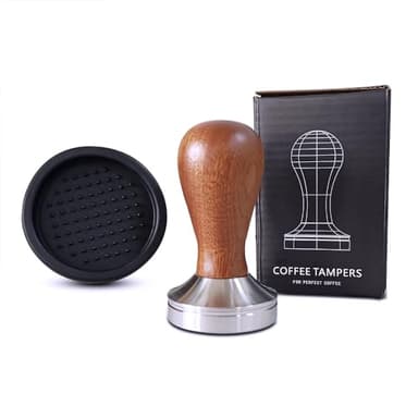 Boicafe 58mm Coffee Tamper Espresso Hand Tamper 304 Stainless Steel Espresso Wooden Handle Coffee Tamper with Mat (58mm)