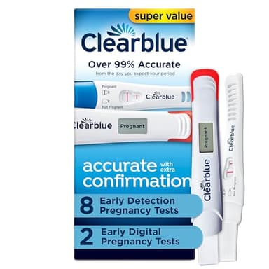 Clearblue Early Pregnancy Test Kit, at-Home Pregnancy Test Kit for Women, hCG Hormone Pregnancy Tests with Easy-to-Read Results, 10 Tests