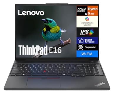 Lenovo ThinkPad E16 Gen 3 AI Business Laptop 16" IPS FHD+ Display (AMD Ryzen 5 230 (> Ryzen 5 7535U), 16GB DDR5, 512GB SSD, Fingerprint, Thunderbolt 4, Backlit, 5MP RGB Webcam, Win11Pro) with Copilot