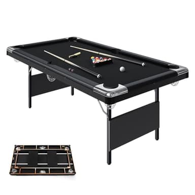 7 Ft Folding Billiards Table, Portable Pool and Snooker Table with Complete Accessories Set – Includes Billiard Balls, 2 Cue Sticks, Chalk, and Felt Brush for Home Game Room