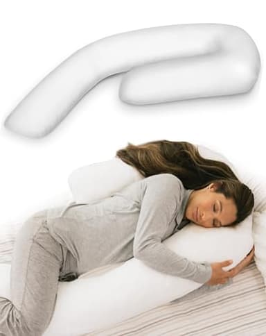 MedCline Therapeutic Full Length Body Pillow, Adjustable Shredded Memory Foam Pillow for Side Sleepers, J-Shaped Body Pillow for Neck, Back, and Hip Support, Removable Washable Cover, 22"x50"x6"