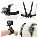 K&F Concept Accessories Set for GoPro Hero 13/12/11/10/9/8/7/6/5/4/DJI Osmo Action Series/Pocket 3/2/Insta360 X4/X3, Chest Harness+Backpack Clip+360 Rotating Head Mount and Wrist Strap