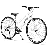 AVASTA Road Hybrid Bike for Women Female Lightweight Step Through 700c Aluminum Alloy Frame City Commuter Comfort Lady Bicycle, 7-Speed Drivetrain, Color White