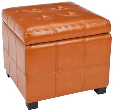 Safavieh Hudson Collection NoHo Tufted Brown Leather Square Storage Ottoman