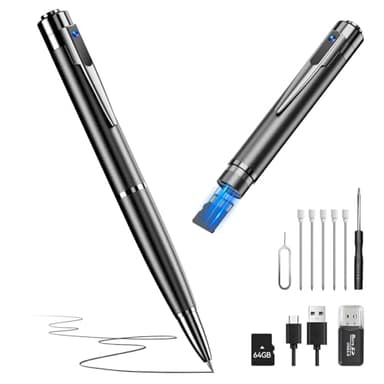 64G 1080P HD Portable Pen Camera,Long Battery Life Body Camera Pen with Loop Recording,Rechargeable Security Nanny Cam with Smooth Writing for lecture,Meeting,Classes, Easy to Use & Stable Transfer