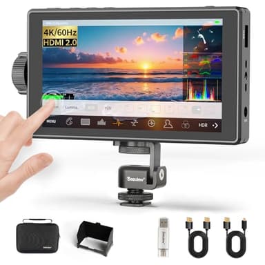 Desview A5 Touch Screen Camera Field Monitor 5.5" 600nits 4K/60Hz HDMI 2.0 in/Out External Camera Monitor for DSLR with HDR 3D LUT Full-Waveform Peaking Focus Assist, Sunshade & Carry Case Included