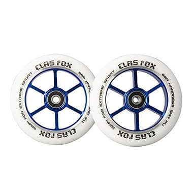 CLAS FOX 110mm One Pair Pro Stunt Scooter Wheels with ABEC-9 Bearings CNC Metal Core (2pcs) (White PU Blue Core)