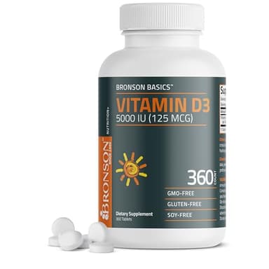 Bronson Vitamin D3 5000iu (125mcg) Healthy Muscle Function and Immune Support, Non-GMO, 360 Tablets