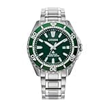 Citizen Men's Eco-Dive Promaster Dive, Silver-Tone Stainless Steel Bracelet Watch, Green Dial, 3 Hand, Date (Model: BN0199-53X)