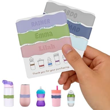 3 Pack Personalized Water Bottle Name Bands, Custom Silicone Baby Bottle Labels for Daycare Reusable, Laser Engraving Bottle Name Tags, Customized Kids Cups Grip Straps Waterproof