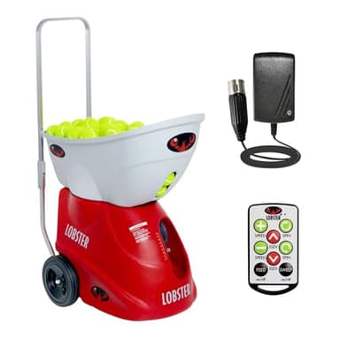 Lobster Sports Elite Three Tennis Ball Machine – Adjustable Ball Speed, Spin Control, Lob Elevation Switch, Horizontal Sweep, Triple Oscillation, 2-Line Drill, Holds 150 Balls, With 10-Function Remote