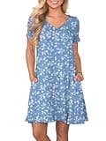 lionstill Women's Casual T Shirt Dress Summer Fashion Short Sleeve Swing Floral Dresses with Pockets, Lb White Floral S