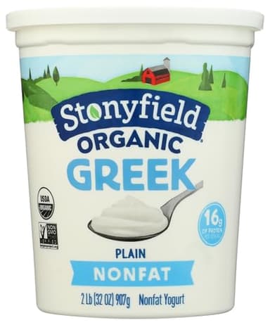 Stonyfield Organic Greek Nonfat Yogurt, Plain, 32 oz. – High in Protein (16g), 0% Fat; Multiserving Yogurt Snack & Cooking Substitute