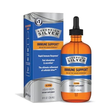 Sovereign Silver Immune Support - Colloidal Silver, Bio-Active Silver Hydrosol, 10 ppm, Liquid Dropper, 8 Fl Oz, (236 mL)