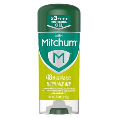 Mitchum Men’s Antiperspirant Deodorant Gel Stick, Mountain Air Scent, 48HR Sweat & Odor Protection, Triple Odor Defense, Alcohol-Free, Dermatologist Tested, 3.4 oz