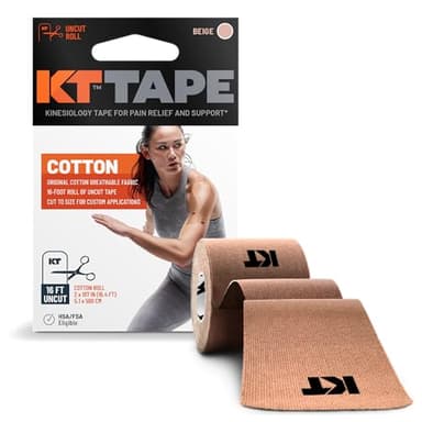 KT Tape, Original Cotton, Elastic Kinesiology Athletic Tape, 16’ Uncut Roll, Beige
