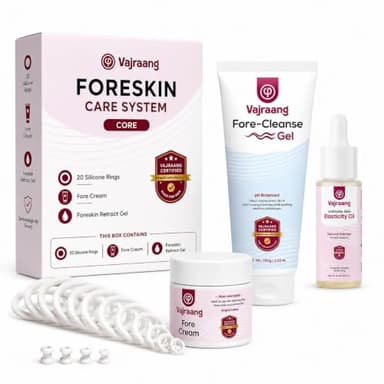 Vajraang Men's Foreskin Care System | Core | Stretching Rings, Fore Cream, Elasticity Oil & Intimate Wash