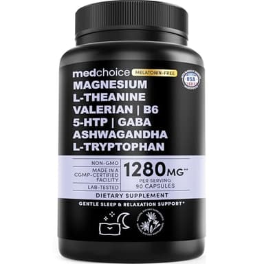 12-in-1 Sleep Support Capsules - Melatonin-Free and Non-Habit Forming Sleep Supplement with a Balanced Blend of Magnesium, Ashwagandha, L-Tryptophan, Valerian Root, GABA and 5-HTP (90 Capsules)