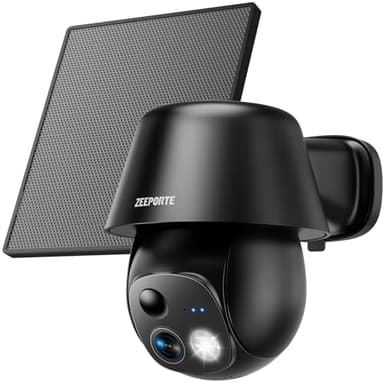 Solar Security Cameras Wireless Outdoor, 2K Pan/Tilt 360° View Solar/Battery Powered WiFi Cameras for Home Security with AI Motion Detection, Spotlight, 2-Way Audio, Siren, IP65, SD/Cloud Storage