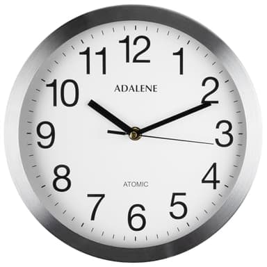 Adalene Modern Atomic Wall Clock Decorative - Automatically Sets Itself - Vintage Metal 10 Inch Large Wall Clocks Battery Operated for Office, Bedroom, Bathroom, Living Room Decor, Kitchen, Outdoor