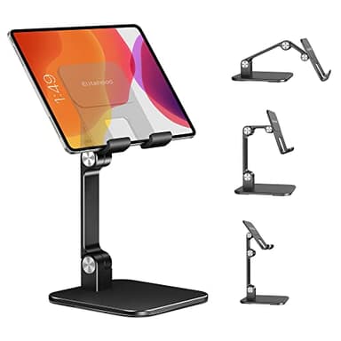 elitehood Aluminum iPad Stand for Desk [Ultra-Stable & Sturdy], Height Adjustable Tablet Stand, Portable Tablet Holder Dock for Home Office, Compatible with iPad Pro 12.9, iPad Air Mini 6 5 4 3, Black