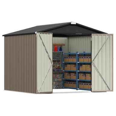Patiowell 8x8 FT Outdoor Storage Shed, Metal Tool Sheds, Brown