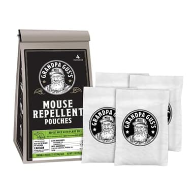Grandpa Gus's Extra-Strength Mouse Repellent Pouches, Cinnamon/Peppermint Oils Repel Mice from Nesting & Freshen Air in Car/RV/Boat/Garage/Shed/Cabin (Pack of 4)