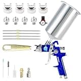 BENTOHKLE HVLP Gravity Feed Air Spray Gun, Air Spray Gun Kit with 1.4/1.7/2.0/2.5mm Adjustable Nozzle and Aluminum Cup, Suitable for Car Primer, Furniture, Wall Surface Painting