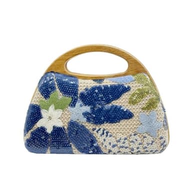 UMREN Women Sparkly Sequin Embroidered Flower Evening Handbag Straw Clutch Purse Top handle Formal Party Wedding Shoulder Bag