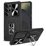 Caka for Samsung Galaxy S25 Ultra Case [Military Grade Protection] [Full Camera Lens Cover] [360°Spin Stand] Heavy Duty Protective Hard Rugged Phone Cover with Kickstand Ring Holder - Black