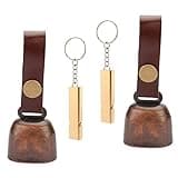 kcrygogo Loud Bear Bells with Leather Button Strap and Emergency Whistle for Survival, Hiking, Biking, Fishing, Climbing（2sets