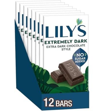 LILY'S Extremely Dark Extra Dark Chocolate Style No Sugar Added, Sweets Bars, 2.8 oz (12 Count)