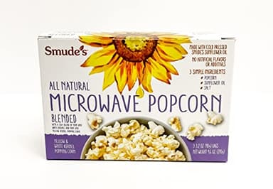 Smude's Brand All Natural Microwave Popcorn - Blended | Blend of White & Yellow Popcorn | 3 Simple Ingredients – Popcorn, Smude’s Sunflower Oil, & Salt | Healthy Snack, Heart Healthy, Whole Grain | Gluten Free, Dairy Free, Non-GMO, Vegan, Kosher | PFAS-Free Bags | 1 box of 3 bags