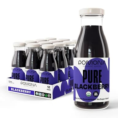 Pomona Organic Blackberry Juice (Pack Of 12), Cold Pressed USDA Organic Juices, 100% Blackberries, No Added Sugar, Not From Concentrate, Vegan, Kosher, Non GMO, Pasteurized, 8.4 Oz Glass Bottles