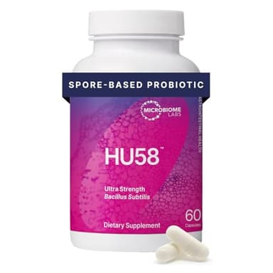 Microbiome Labs HU58 Bacillus Subtilis Probiotics for Women and Men - High Potency Spore Probiotic for Digestive Health & Immune Support - Daily Capsules with 10 Billion CFU (60 Capsules)