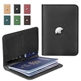ALLIVE Passport Holder for Travel, Genuine Leather Passport Holder with Airtag Women Men,Travel Must Haves Airport Essentials, Passport Cover Travel Gifts Black