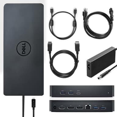 Dell Performance Universal Dock D6000, Docking Station D6000 with USB-C/USB-A PowerShare Options, Connect Upto Three 4K Displays with 130W Adapter + HDMI Cable + DisplayPort Cables