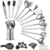 ReaNea Stainless Steel Kitchen Utensils Set 40 Pieces, Cooking Utensil Set with Utensils Holder, Kitchen Gadgets Kitchen Essentials New Home, House, Appartment Must Have, Metal Spatula Set