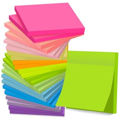 (24 Pads) Sticky Notes 3x3 in Post, 12 Bright Colors Self-Stick Note Pads it, Strong Adhesive, Easy to Post for Home, Office, Notebook