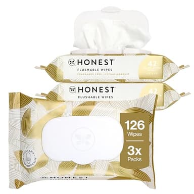 The Honest Company Hypoallergenic Flushable Wipes for Sensitive Skin, Gilded Wings, 126 Count