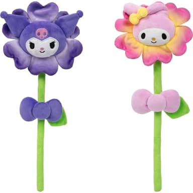 Hello Kitty® and Friends 14-inch Plush Flower 2 Pack - My Melody™ & Kuromi™ with Bendable Stems - Giftable Packaging - Officially Licensed - Ages 6+