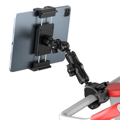 PLDHPRO Tablet Mic Music Holder for iPad Clamp Mount Stand, Microphone Tripod Treadmill Stroller Spin Bike Exercise Handlebar Accessories Compatible iPhone iPad Galaxy Tab 5.1-15.6'' Phones Tablets