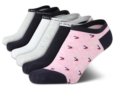 Tommy Hilfiger Womens No Show Socks - 6 Pack Cotton Blend Lightweight Cushioned Flat Liner Socks for Women, Size 4-10, Pink Multi