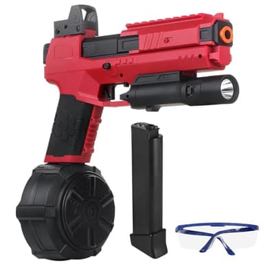 LsuBhef Gel Blaster Toys X6 for Ages 14 & Up and Adults,Full Auto Splatter-Blaster X2 X5 New Upgrade Version with Drum,Long Hopper,Safety Light and Goggles for Activities Team Game,Red