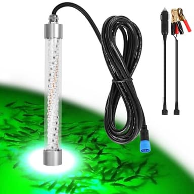 XXK F1 12V Underwater Green Fishing Light, 100W LED Fishing Lights for Night Fishing Docks Boat Kayaks, Submersible Fish Light Attractants for Crappie Snook Squid Fresh&Salt Water (16.4ft Cable)