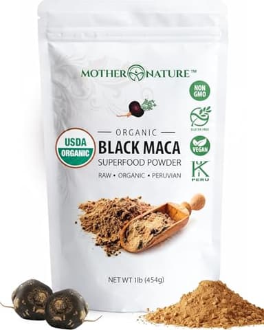 Organic, Raw Peruvian Black Maca Root Powder - Premium USDA Certified, Ideal for Men & Women, Boost Workouts, Enhance Muscle Recovery, Non-GMO, Vegan Superfood, 16 oz