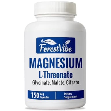 ForestVIbe Magnesium L-Threonate, Citrate, Malate & Glycinate, 150 Chelated Pills, High Absorption Magnesium Supplement for Women and Men, Extra Strength Complex Capsules, Non-GMO & Gluten Free