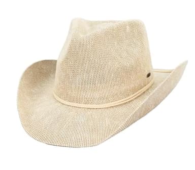 C.C Sparkly Sequin Cowboy Hat with Suede String Trim, Pastel Beige