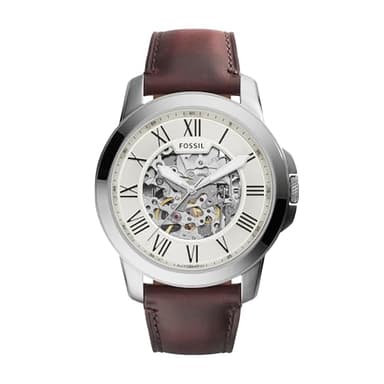 Fossil Men's Watch, Grant Quartz Stainless Steel and Leather Chronograph Watch for Men, Color: Silver, Brown