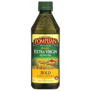 Pompeian Bold Spanish Extra Virgin Olive Oil - 16 fl oz - First Cold Pressed Olive Oil for Cooking - Bold Taste for Dipping and Drizzling